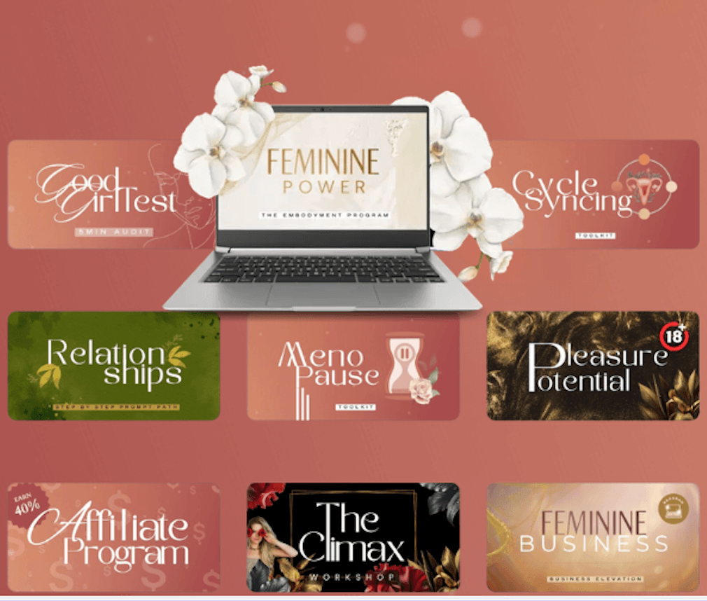 An image showcasing Feminine Power, a feminine Embodiment Program and other lessons in the classroom for women